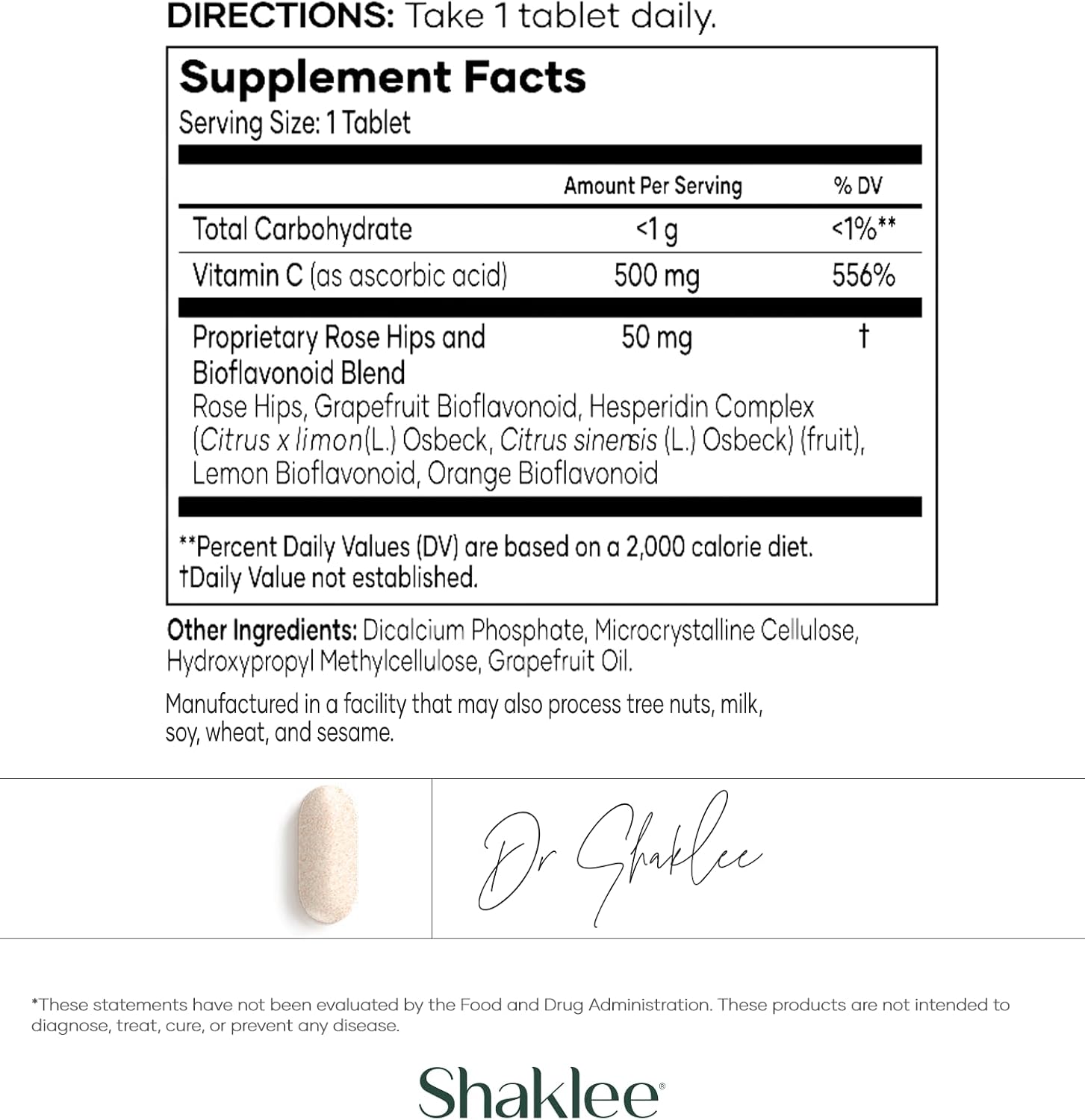 Shaklee Sustained Release Vita-C 500mg - High-Potency Vitamin C with Rose Hips and Bioflavonoids - 180 Tablets - görsel 3