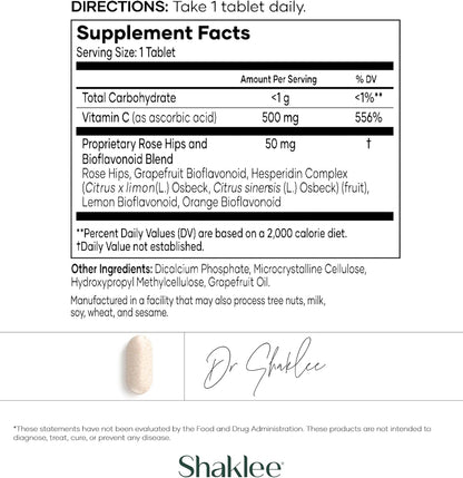 Shaklee Sustained Release Vita-C 500mg - High-Potency Vitamin C with Rose Hips and Bioflavonoids - 180 Tablets