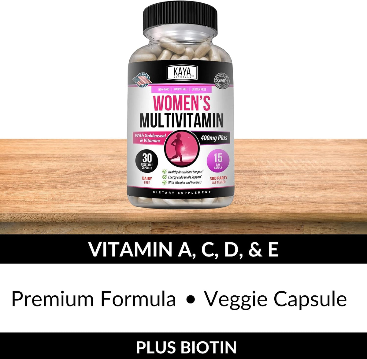 Kaya Naturals Women's Multivitamin - Daily Immune and Energy Support with Vitamins A, C, D, E, Biotin, Zinc (30 Tablets) - görsel 5