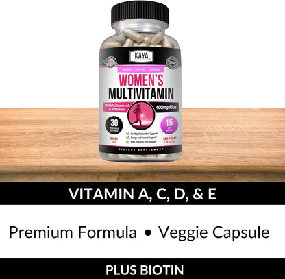 Kaya Naturals Women's Multivitamin - Daily Immune and Energy Support with Vitamins A, C, D, E, Biotin, Zinc (30 Tablets)