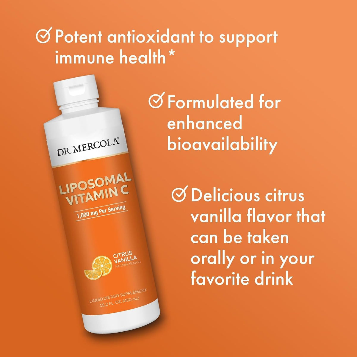 Dr. Mercola Liquid Liposomal Vitamin C, Citrus Vanilla, 450 mL - görsel 5