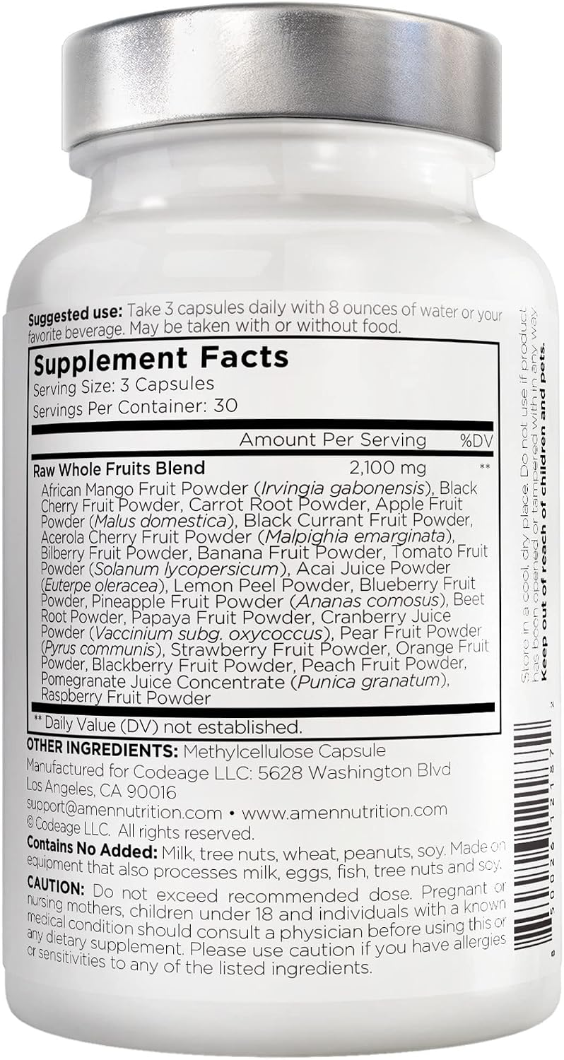 Amen Fruits, Daily Fruits Vitamins Supplement - Over 20 Whole Fruit Extracts - Non-GMO - 90 Capsules - görsel 4