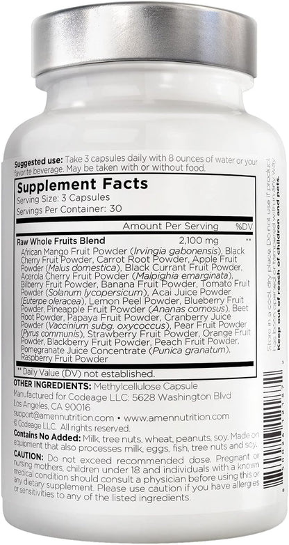 Amen Fruits, Daily Fruits Vitamins Supplement - Over 20 Whole Fruit Extracts - Non-GMO - 90 Capsules