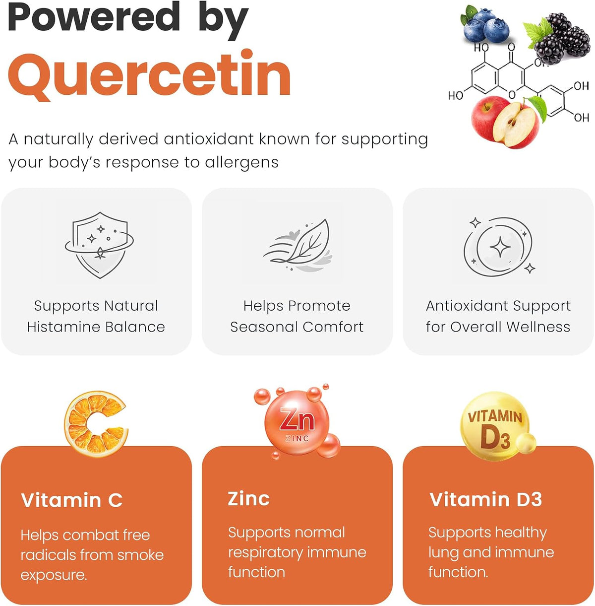 IMUNI Allergy Support & Immune Defence – Quercetin Supplement with Vitamin C, Zinc & D3 | Seasonal Wellness Support | 60 Vegan Capsules - görsel 6