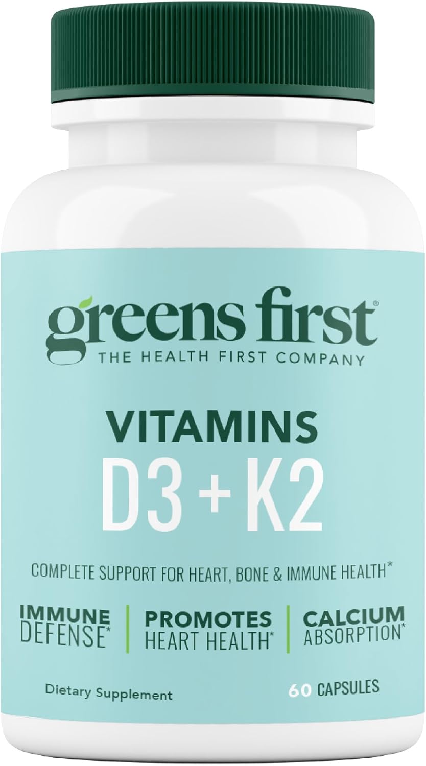 Greens First Vitamins D3+K2 – Support for Normal Bones, Immune System and Calcium Balance (60 Vegetable Capsules) - görsel 1
