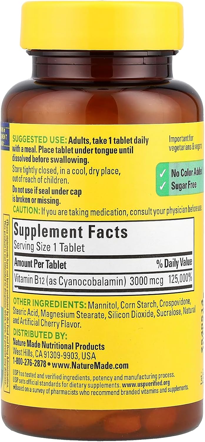 Nature Made Sublingual Vitamin B12 3000 mcg Micro-Lozenges, 40 Count - görsel 2