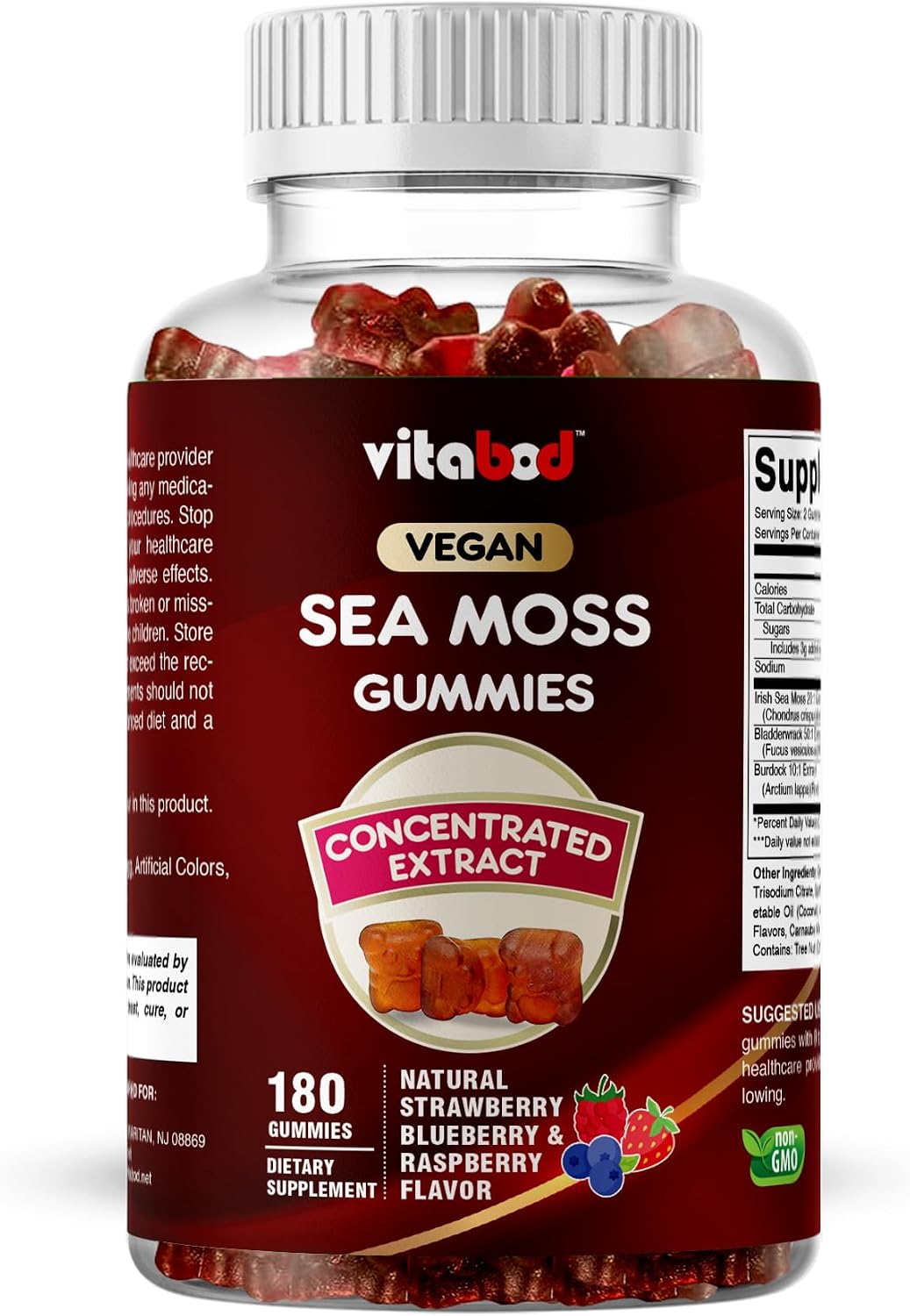 Irish Sea Moss & Bladderwrack Gummies with Burdock Root – Botanical Extract Supplement – Vegan, Non-GMO, Plant-Based Gummies – 180 Count - görsel 1