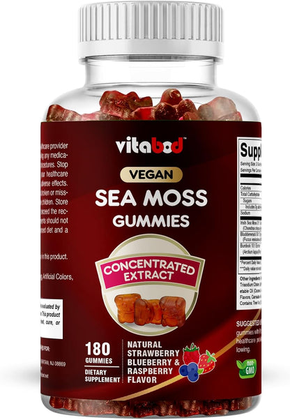 Irish Sea Moss & Bladderwrack Gummies with Burdock Root – Botanical Extract Supplement – Vegan, Non-GMO, Plant-Based Gummies – 180 Count
