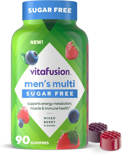 vitafusion Sugar Free Men’s Multi Daily Gummy Multivitamins, Contributes to Normal Energy Metabolism, Muscle and Immune Function, Mixed Berry Flavours, 90 Count