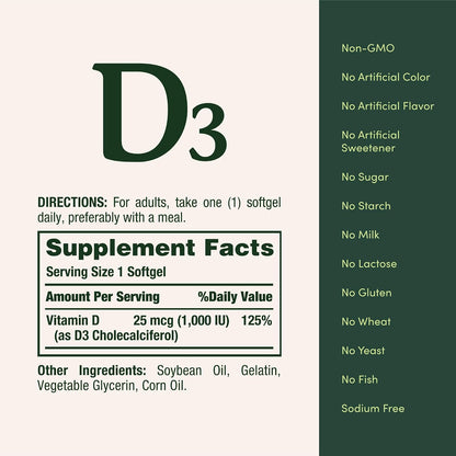 Nature's Bounty Vitamin D3 1000 IU Softgels