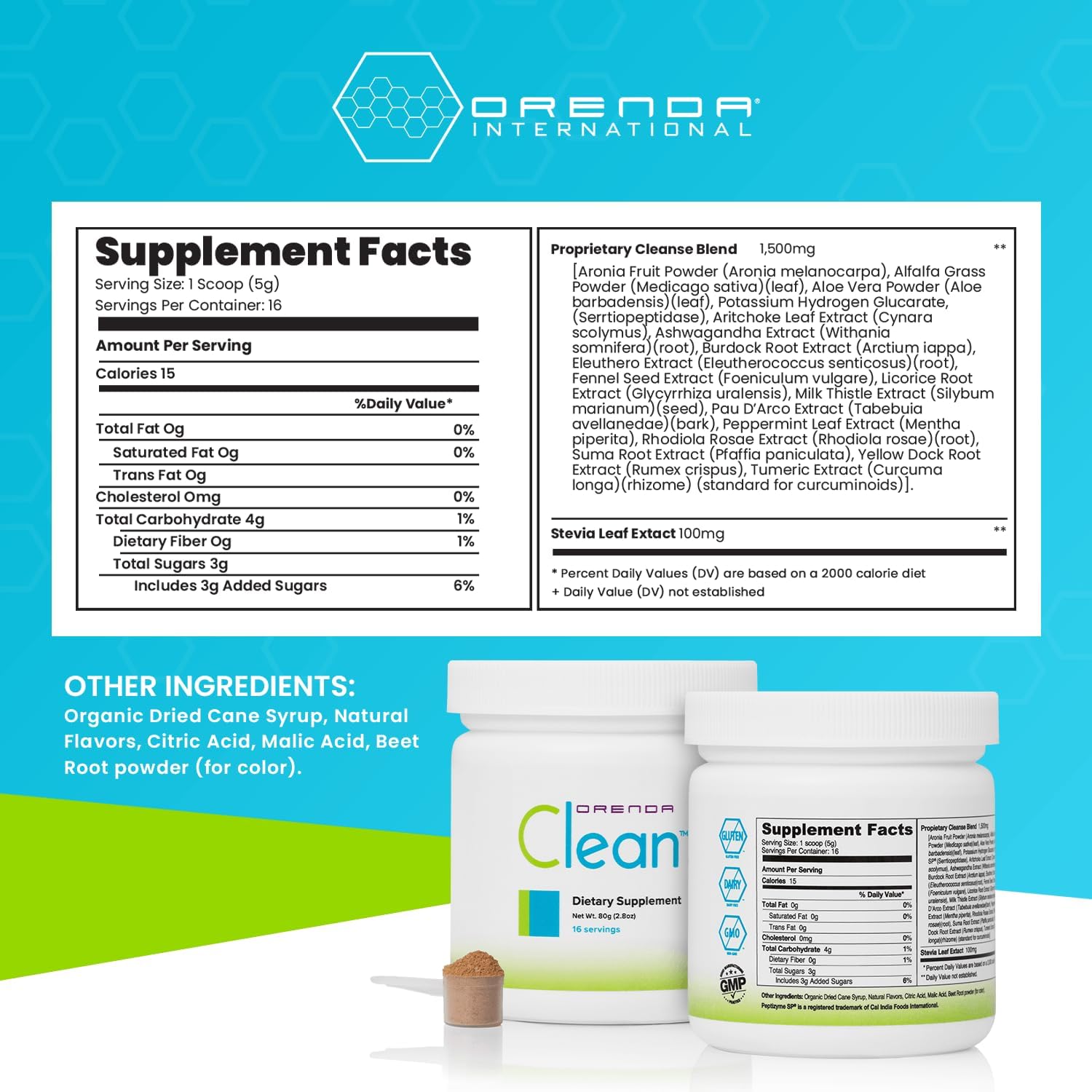 Orenda Clean 18-Botanical Food Supplement Powder with Serrapeptase & Milk Thistle, Aronia Berry, Turmeric & Ashwagandha - Liver Support, 80g - görsel 2