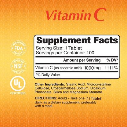 ALFA VITAMINS Vitamin C 1000mg - Immune Support & Healthy Skin Food Supplement, 100 Tablets