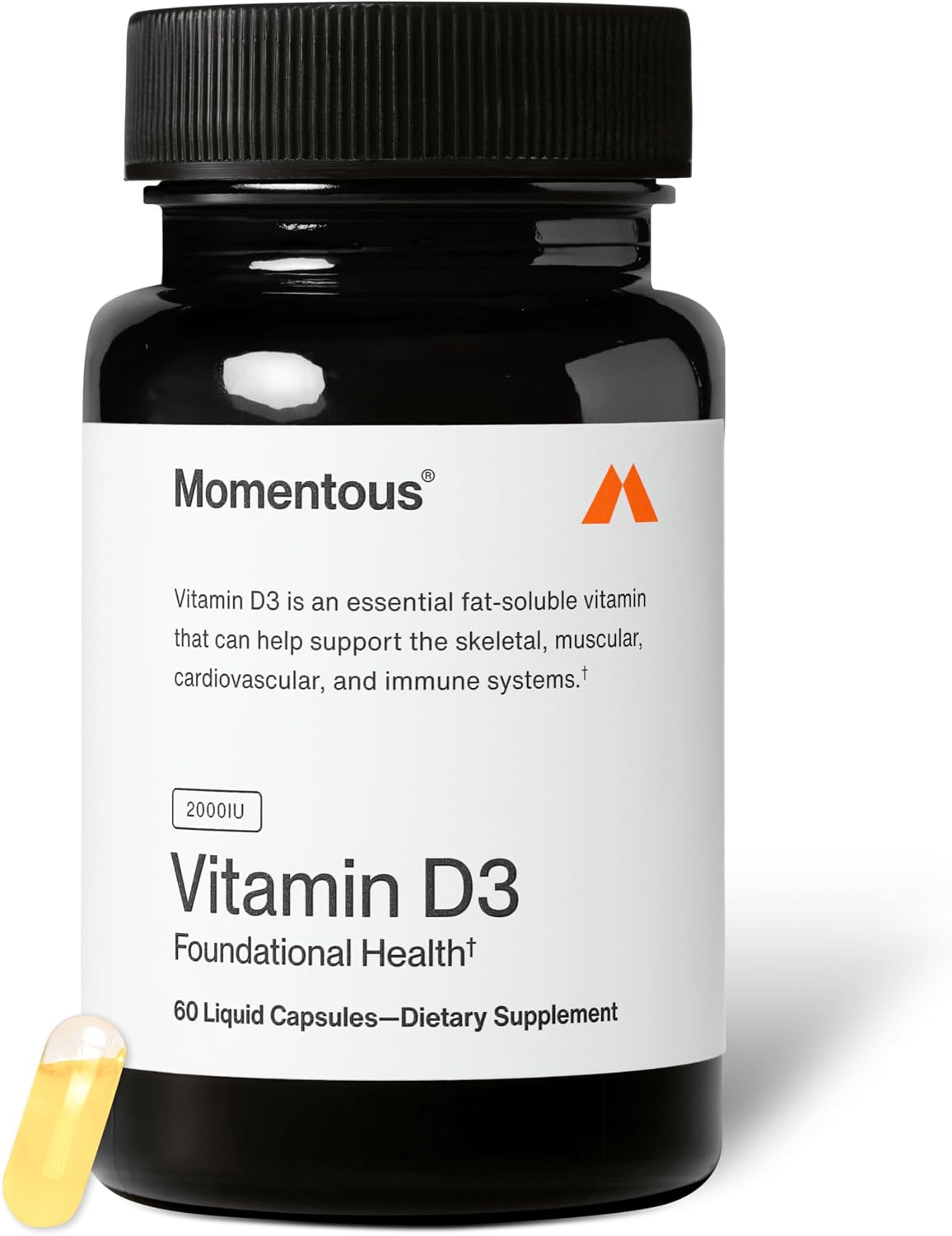 Momentous Vitamin D3 2,000 IU Capsules – NSF Certified for Sport, Gluten-free (60 Capsules) - görsel 1