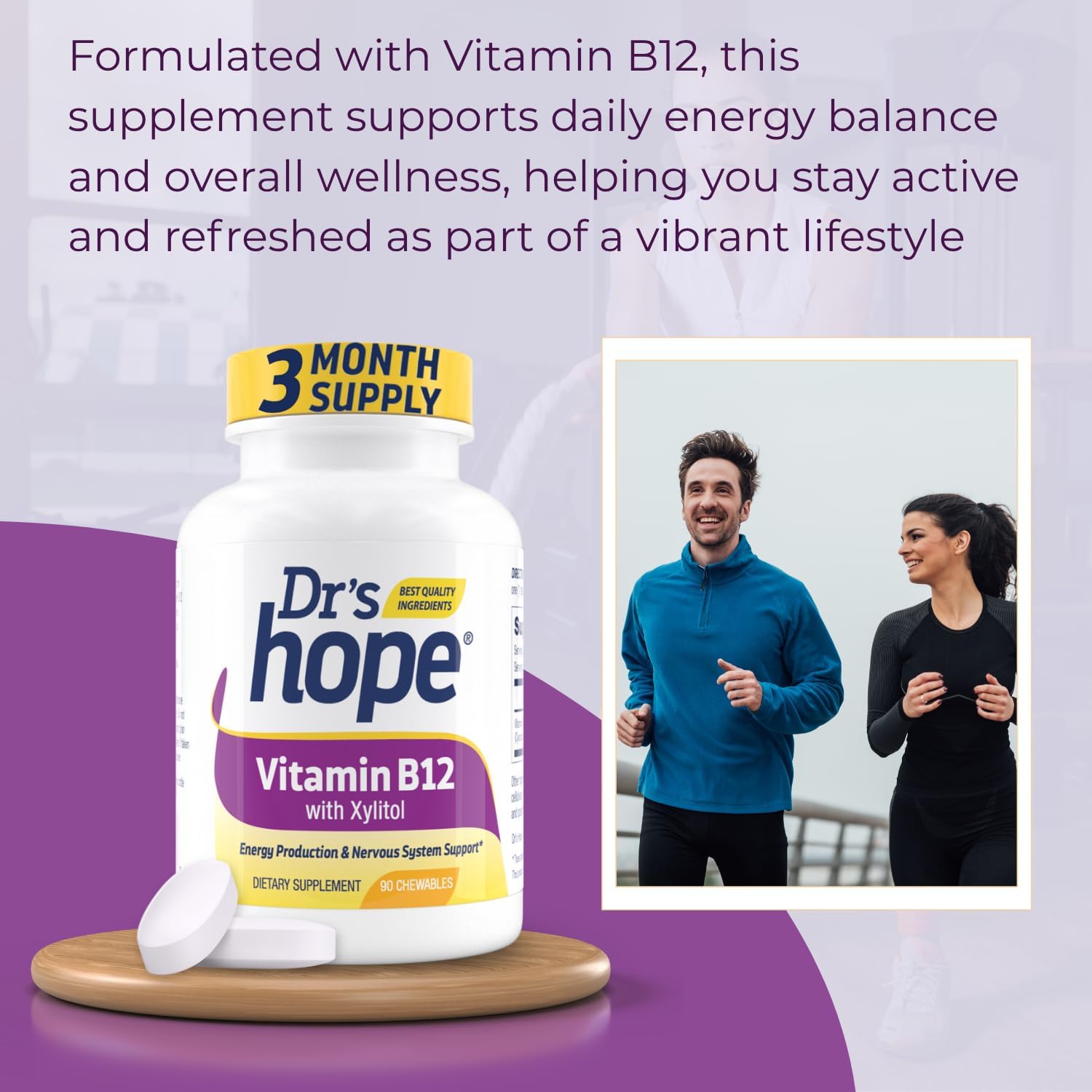 Vitamin B12 1000 mcg Chewable Tablets – Energy Production & Nervous System Support, 90 Count - görsel 3