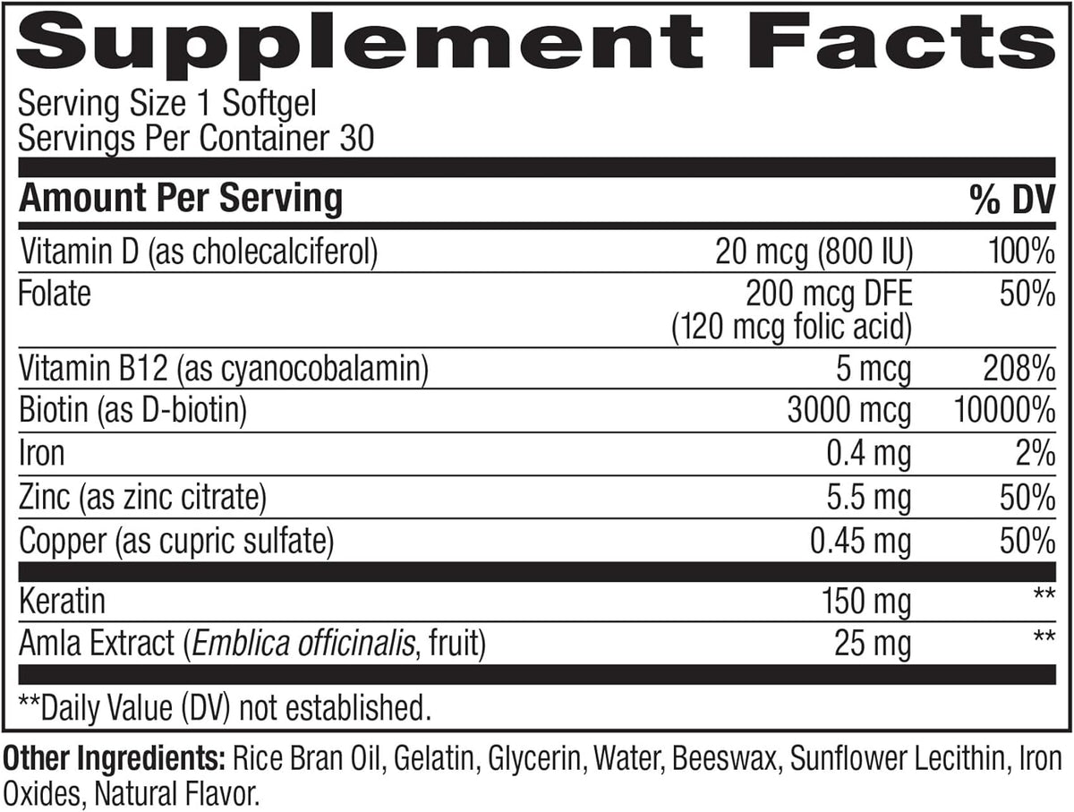 OLLY Ultra Strength Hair Softgels - Biotin, Keratin, Vitamin D & B12, 30 Softgels - görsel 6