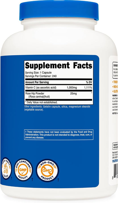 Nutricost Vitamin C with Rose Hips 1025mg, 240 Capsules (3 Bottles)