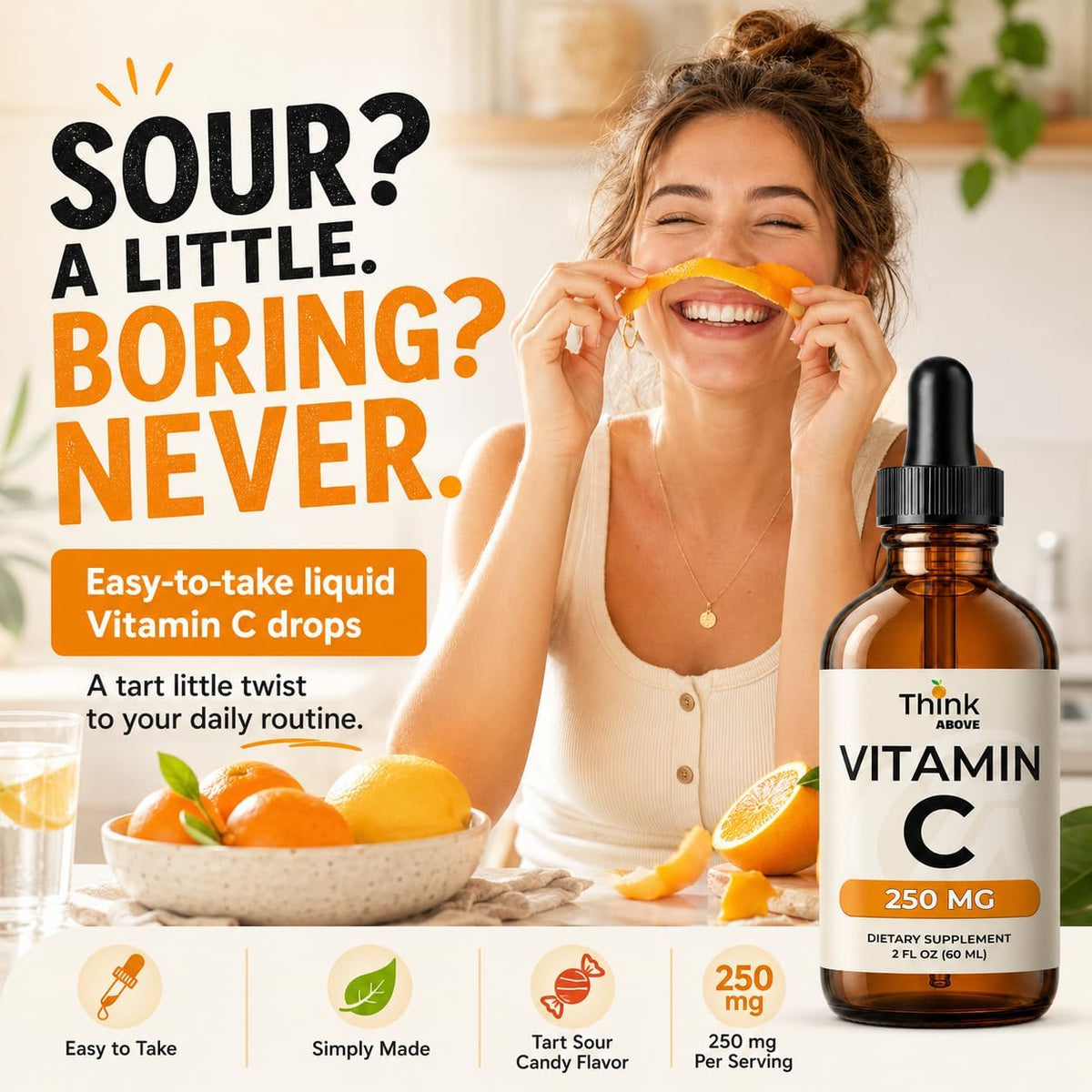 Think Above Liquid Vitamin C Drops - 250 mg L-Ascorbic Acid per Serving, 60 ml (30 Servings) - görsel 6