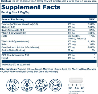 SOLARAY Vitamin B Complex 100mg - High Potency, All 8 B Vitamins, Vegan, 275 Veg Caps