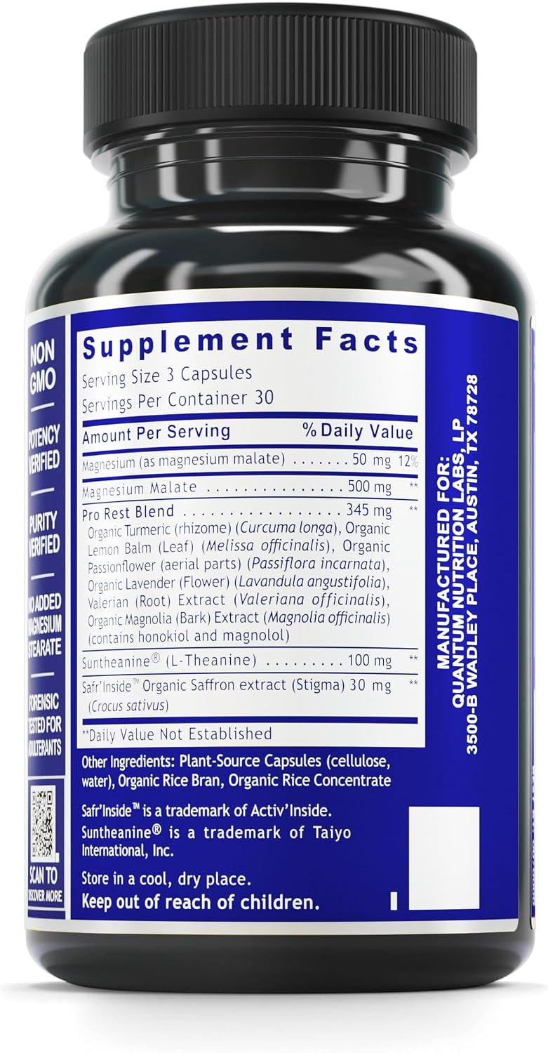 Quantum Nutrition Labs Quantum Relax and Slumber - Sleep Supplement with Magnesium Malate & L-Theanine, Natural Calm Complex with Lemon Balm & Valerian Root - 90 Capsules - görsel 2