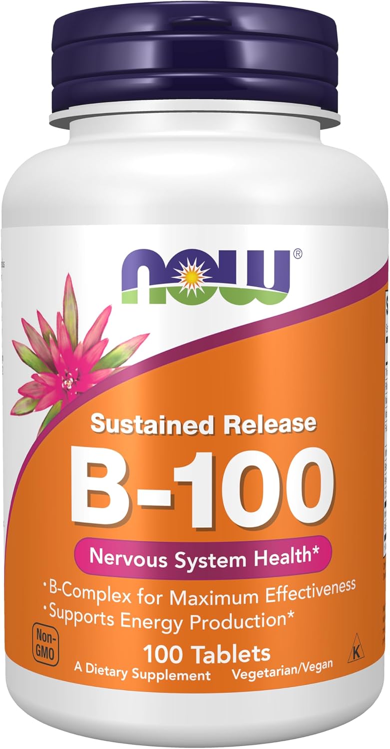 NOW Foods Supplements, Vitamin B-100, Sustained Release, Energy Production*, Nervous System Health*, 100 Capsules - görsel 1