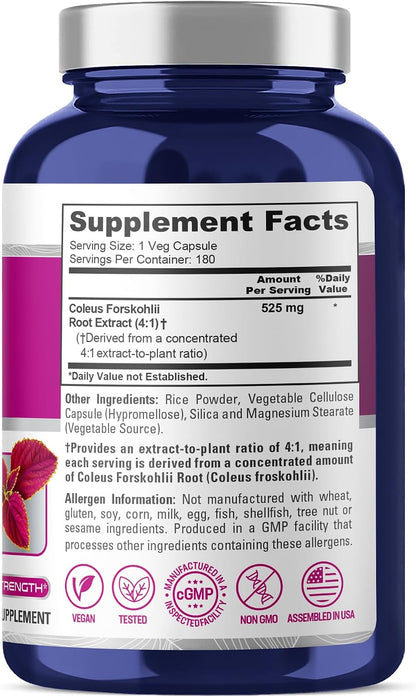 NusaPure Forskohlii Capsules, 525 mg, 180 Vegan Capsules (Non-GM, Vegan)