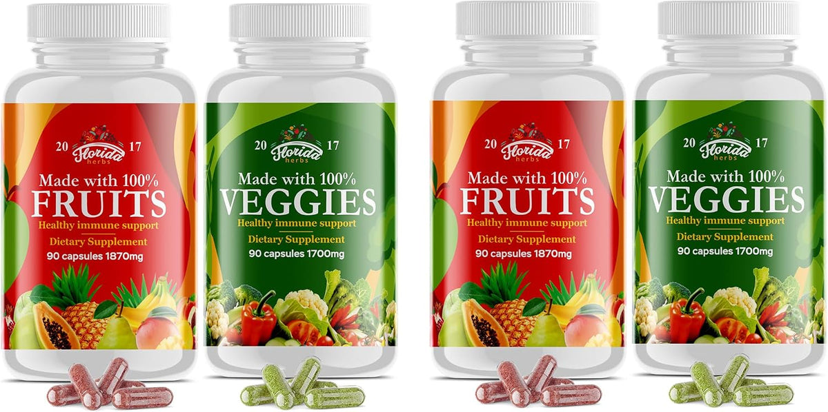 Fruit and Vegetable Supplement – 180 Fruit and 180 Veggie Capsules – 360 Count - görsel 1