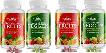 Fruit and Vegetable Supplement – 180 Fruit and 180 Veggie Capsules – 360 Count