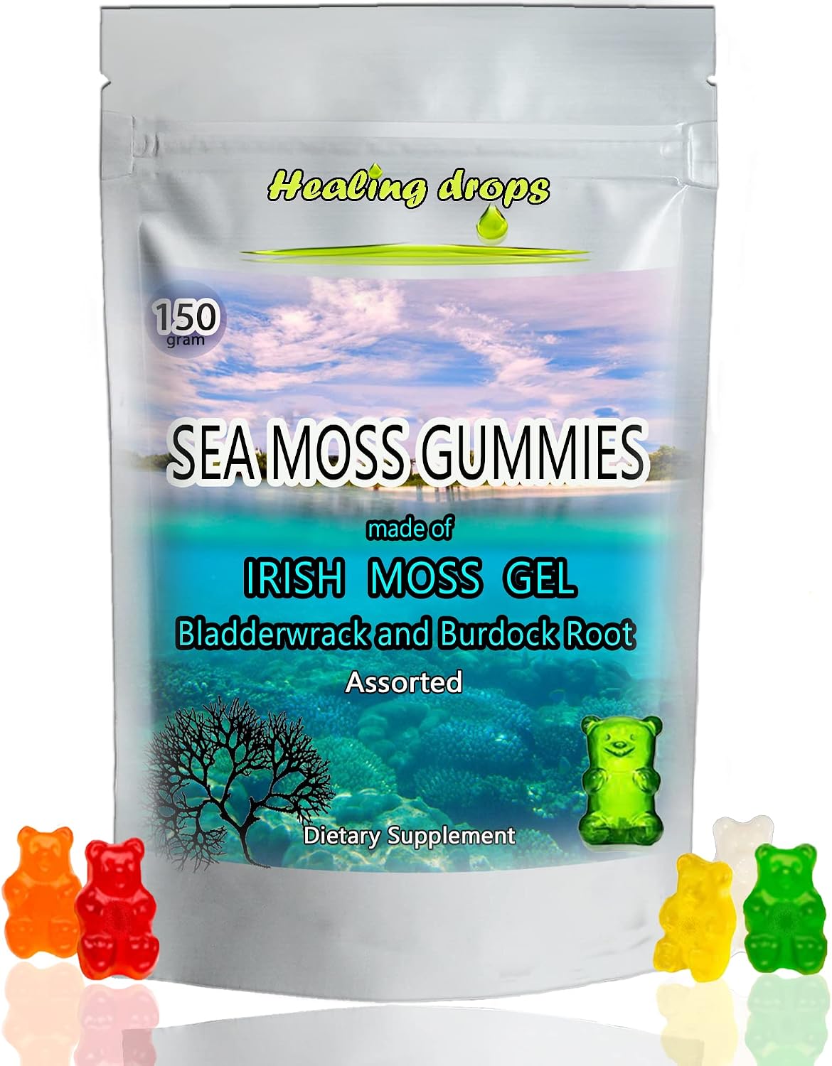 Sea Moss Gummies - Irish Sea Moss with Bladderwrack & Burdock Root - Raw Organic Wildcrafted - Vegan Non-GMO - Immune Support & Detox (Assorted Flavours) - görsel 1