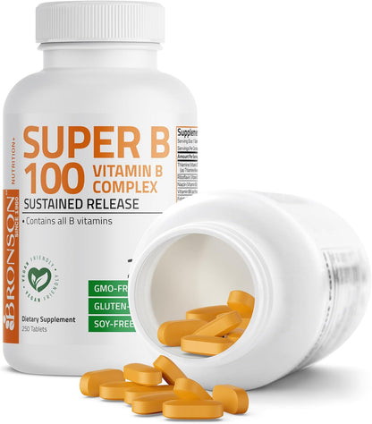 Bronson Super B 100 Vitamin B Complex Sustained Release - 250 Tablets