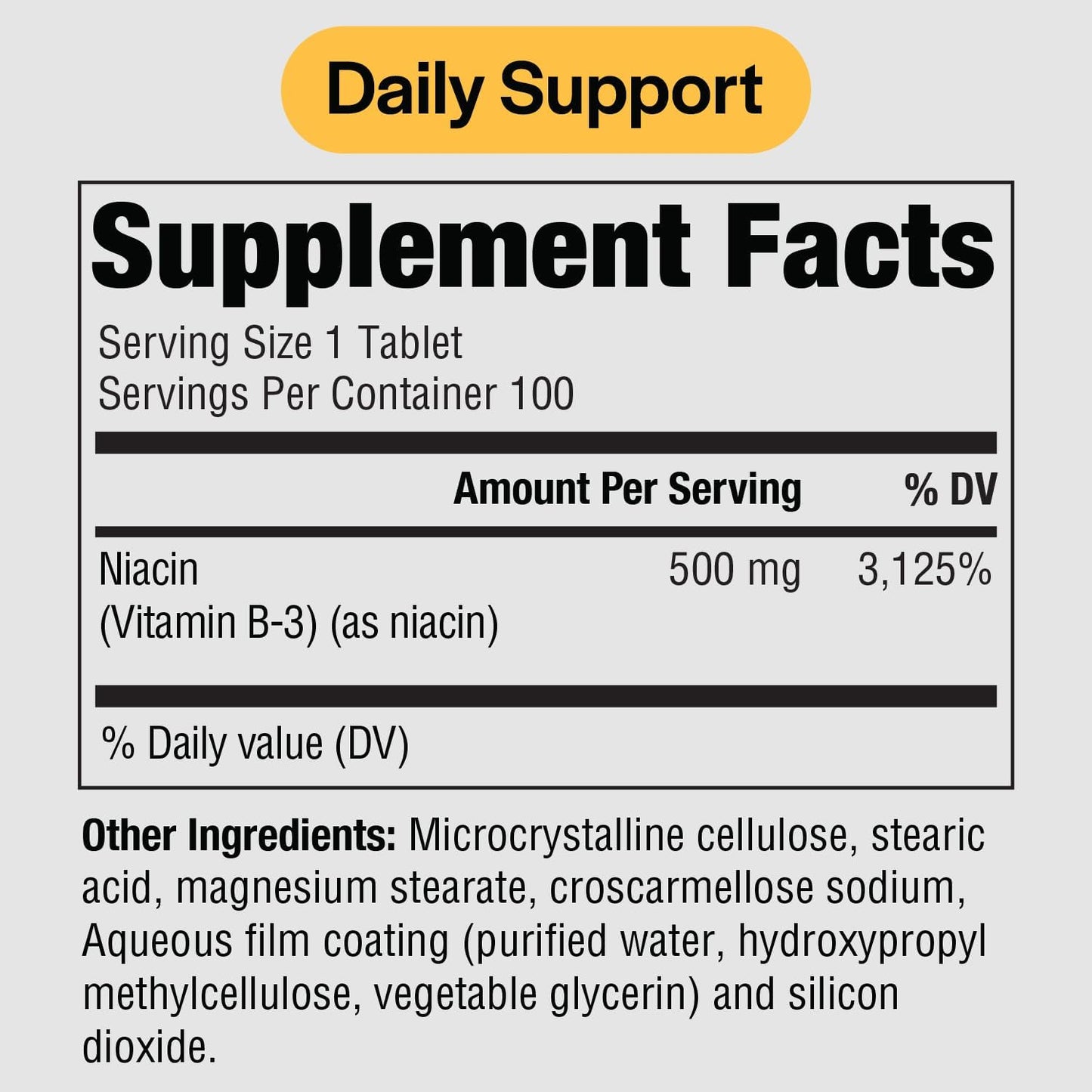 PureFormulas Pure Niacin - Vitamin B3, 500 mg Immediate-Release Niacin - Nicotinic Acid 100 Tablets - Non-GMO - görsel 2