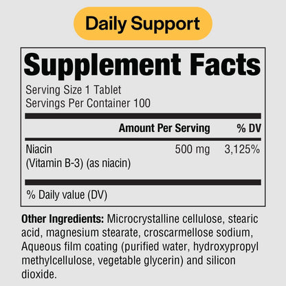 PureFormulas Pure Niacin - Vitamin B3, 500 mg Immediate-Release Niacin - Nicotinic Acid 100 Tablets - Non-GMO