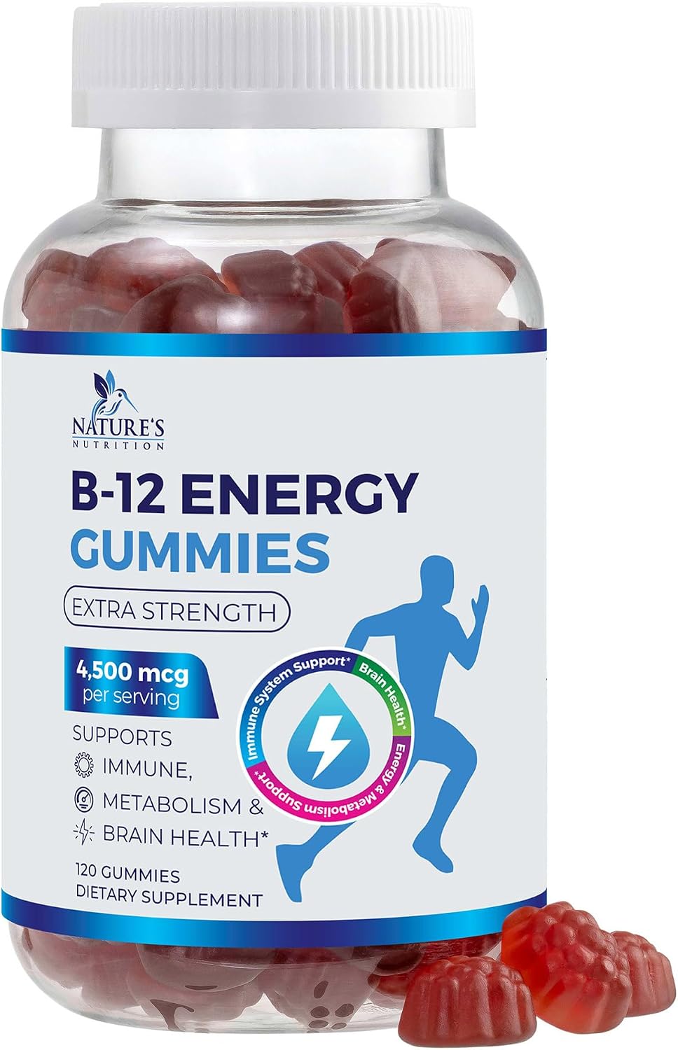 Nature's Nutrition B12 Energy Gummies - 4500 mcg - Extra Strength - Berry Flavour - 120 Gummies - görsel 1