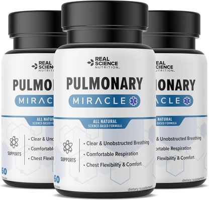 Pulmonary Miracle Lung Support Capsules - Lung Support Supplement with Vinitrox & GABA for Respiratory Wellness, 60 Caps (3-Pack)