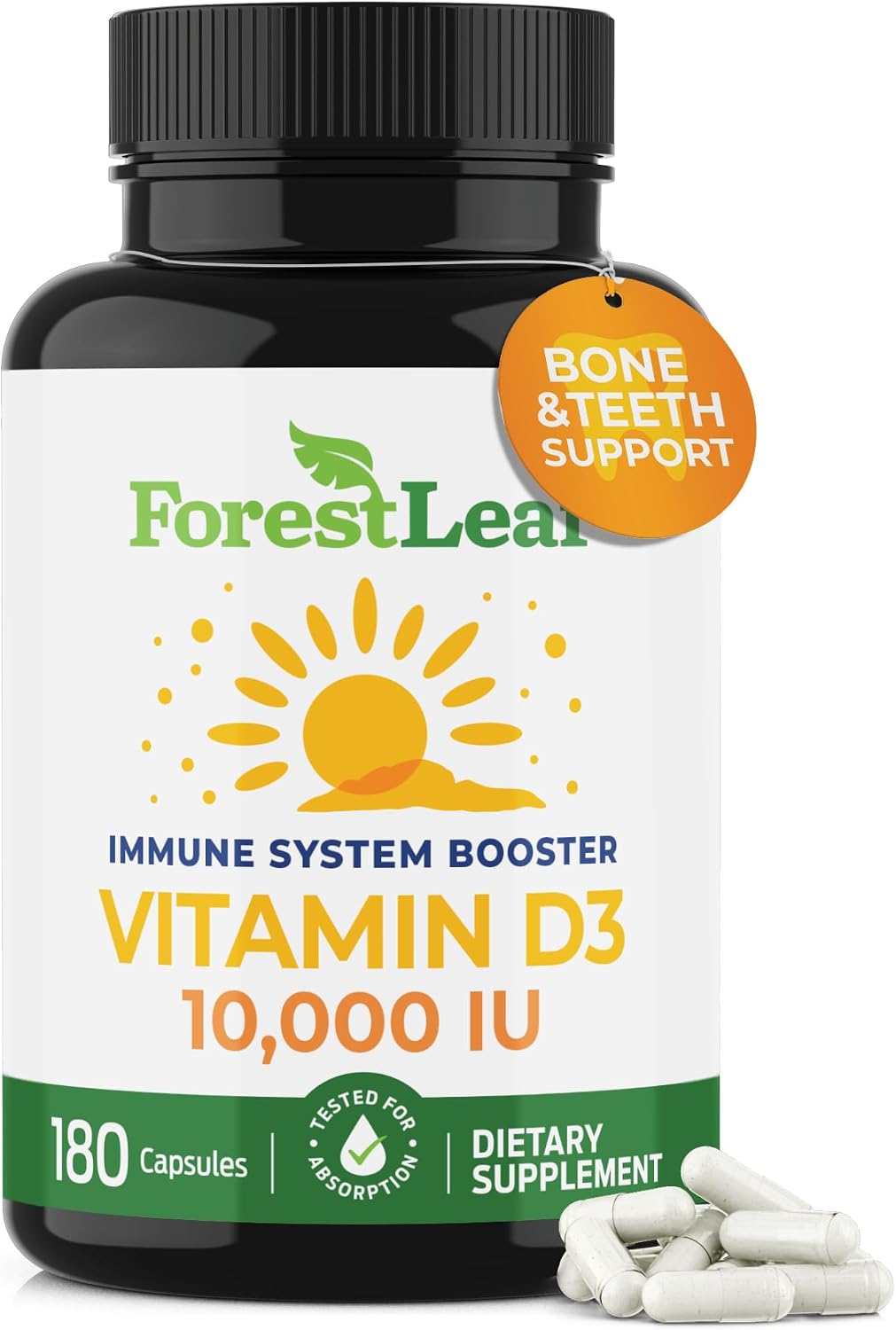 ForestLeaf Vitamin D3 10,000 IU – High Potency Vitamin D Supplement for Immune, Bone, and Teeth Health, 180 Capsules (6-Month Supply) - görsel 1