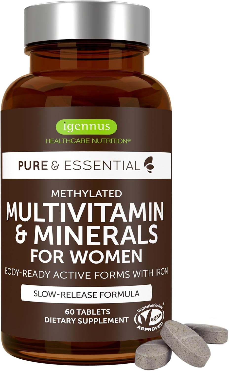Igennus High Potency Methylated Multivitamin for Women with Gentle Iron – 60 Vegan Tablets - görsel 1