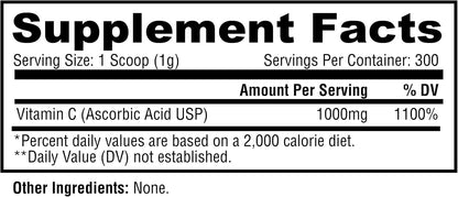 Metabolic Nutrition Vitamin C, 1000mg, Pure Pharma Grade, High Absorption Ascorbic Acid (300g)