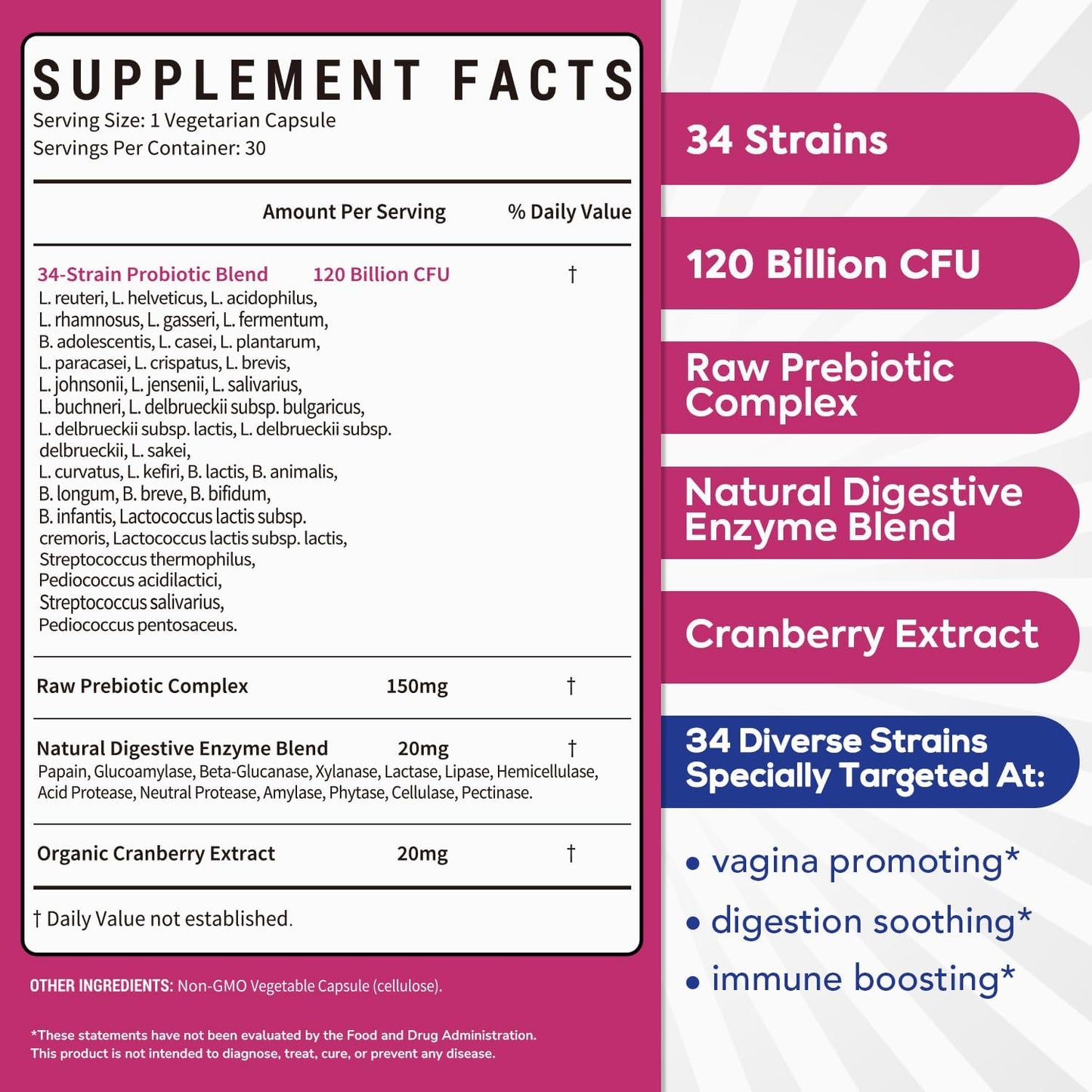 Surebounty Probiotics for Women – 120 Billion CFU, 34 Strains, Prebiotics & Cranberry (30 Capsules) - görsel 2