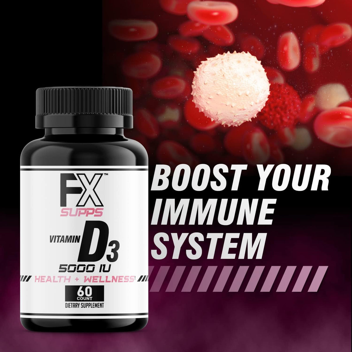 FXSUPPS Vitamin D3 5000 IU (60 Soft Gels) – Food Supplement for Bone, Heart & Immune Health - görsel 3