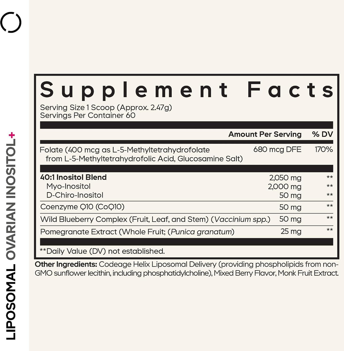 Codeage Liposomal Ovarian Inositol Powder – Myo-Inositol & D-Chiro-Inositol 40:1 Blend with Folate 5-MTHF, CoQ10, Mixed Berry Flavour – 60 servings - görsel 2