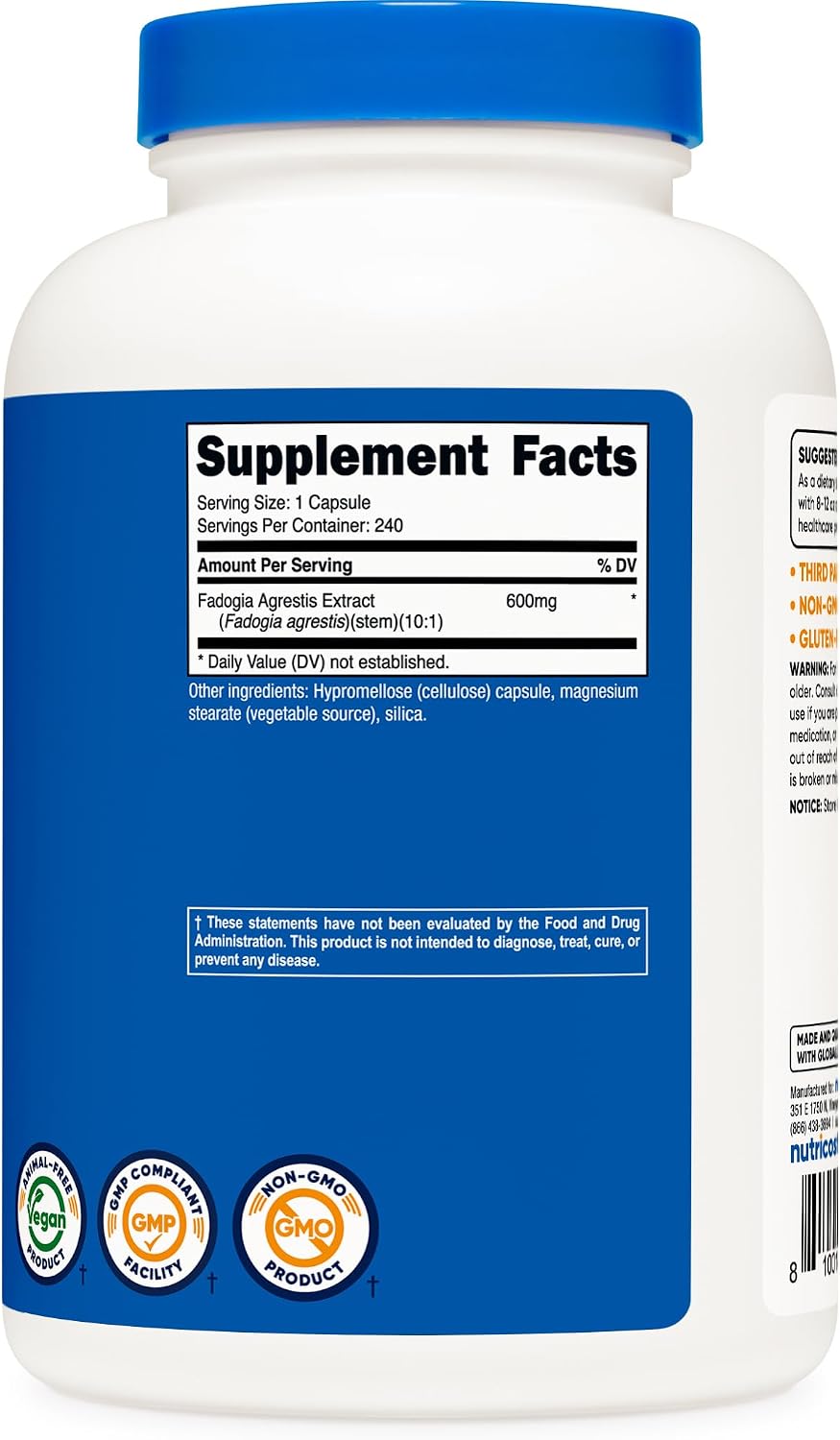 Nutricost Fadogia Agrestis (240 Capsules | 600 mg Per Serving) - Potent 10:1 Extract, Gluten-free, GMO Free Supplement - görsel 5