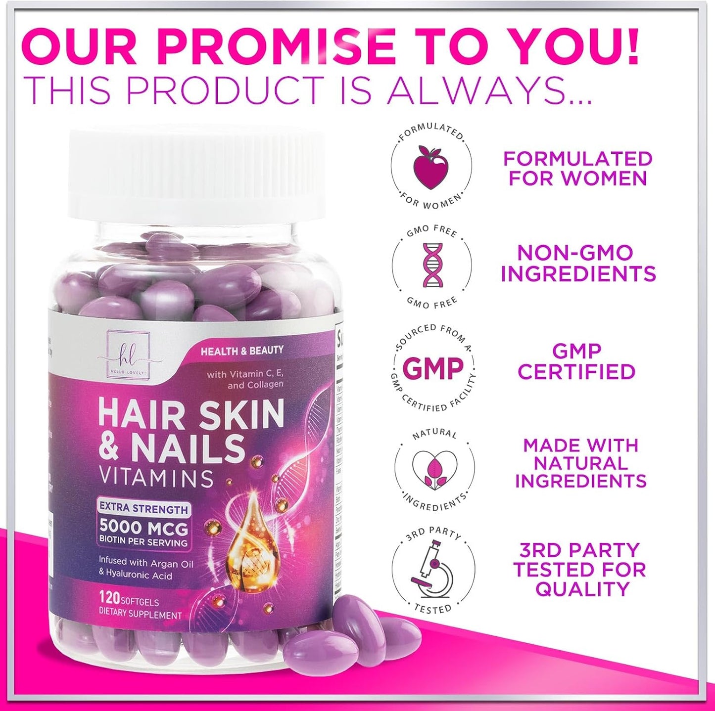Hair Vitamins for Women for Hair Growth – Argan-Infused with Collagen, Biotin & Hyaluronic Acid - görsel 4