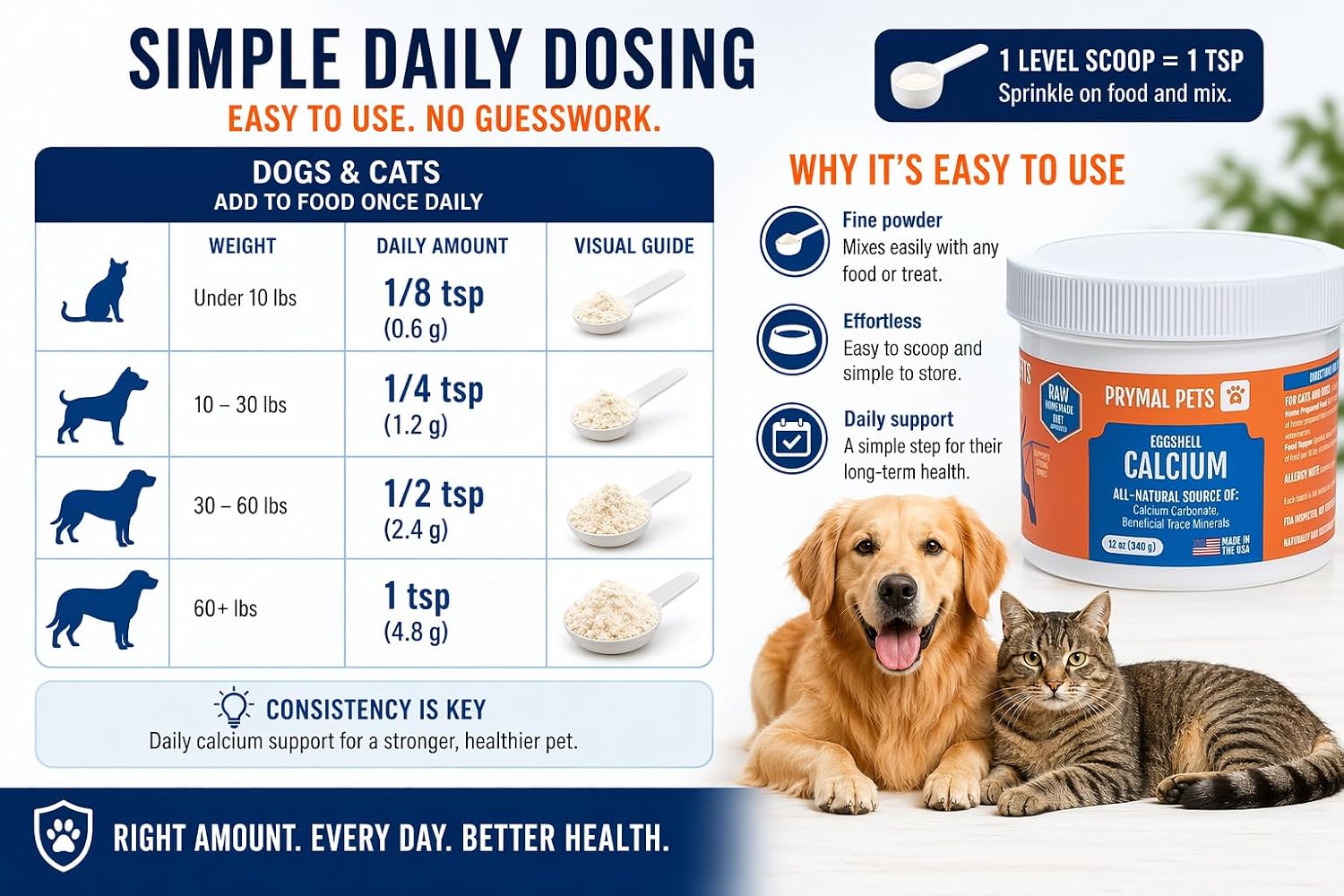 Prymal Pets Eggshell Calcium for Pets – Natural, Ultra-Pure Egg Shell Mineral Powder for Dogs and Cats – 340 g - görsel 4