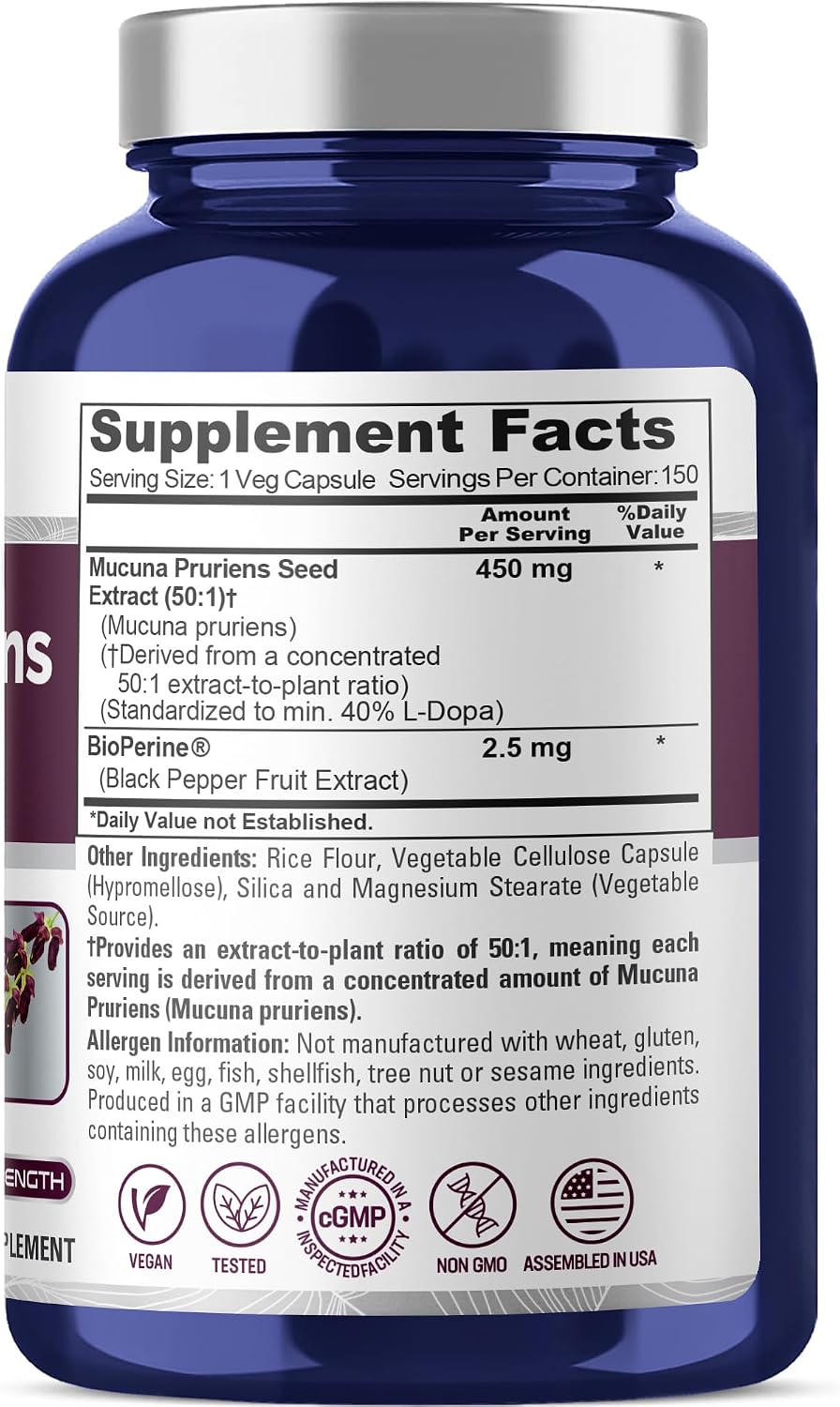 NusaPure Mucuna Pruriens Capsules, 450 mg, 150 Vegan Capsules (Gluten-free, Non-GMO) - görsel 2