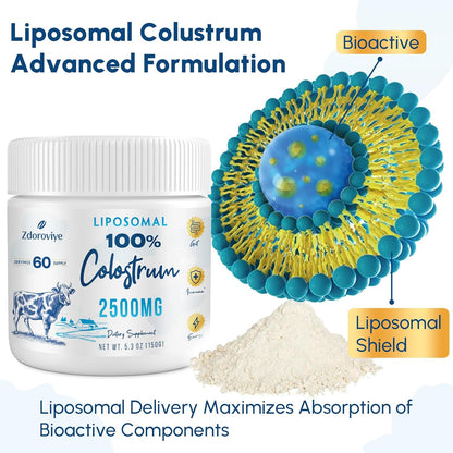 Zdoroviye Liposomal Bovine Colostrum Powder 2500 mg, Improved Absorption Compared to Standard Colostrum (60 Servings)