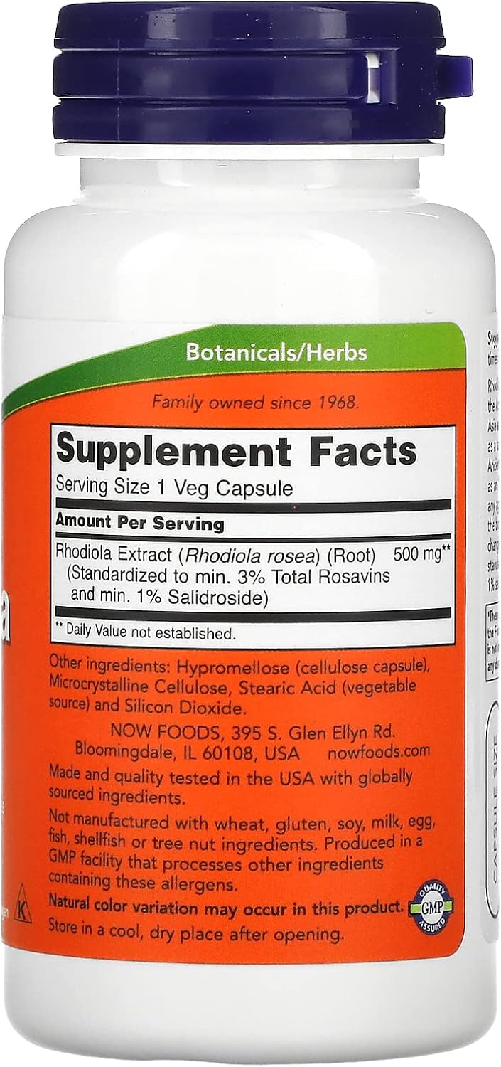 NOW Foods Rhodiola 500 mg with 3% Rosavins and 1% Salidroside, 60 Veg Capsules - görsel 2