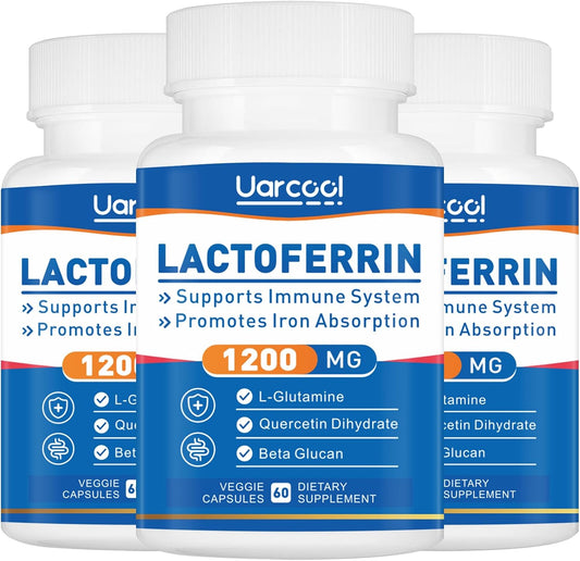Uarcool Lactoferrin Supplement 1200 mg for Healthy Immune Support – Gluten-free, Suitable for Vegetarians – 60 Soft gel capsules per Bottle (Pack of 3)