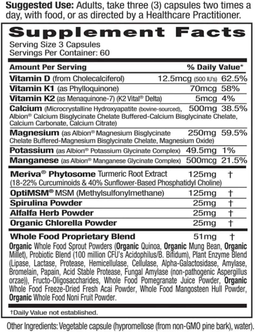 EMERALD LABS Osteo Bone Health - Immune Support & Bone & Joint Supplement with Vitamin D3, K2, Calcium, Magnesium, OptiMSM, Meriva Phytosome & More - 180 Vegetable Capsules - görsel 2