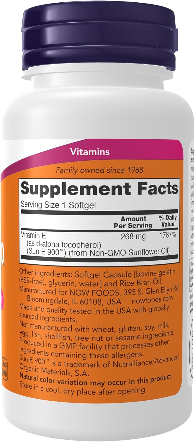 NOW Foods Supplements, Sun-E™ 400 IU with d-alpha Tocopherol from Non-GMO Sunflower Oil, 60 Softgels - görsel 2
