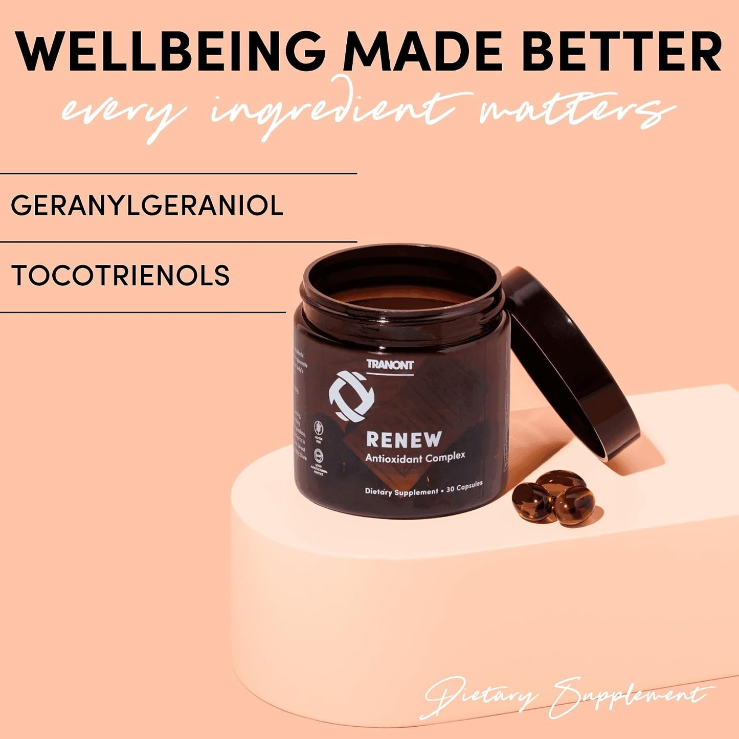 Tranont Renew - Antioxidant Complex for Vitality & Wellness | Vitamin E Tocotrienols & Geranylgeraniol | Supports Healthy Cellular Function, Joint Health, & Youthful Glow - 30 Capsules - görsel 4