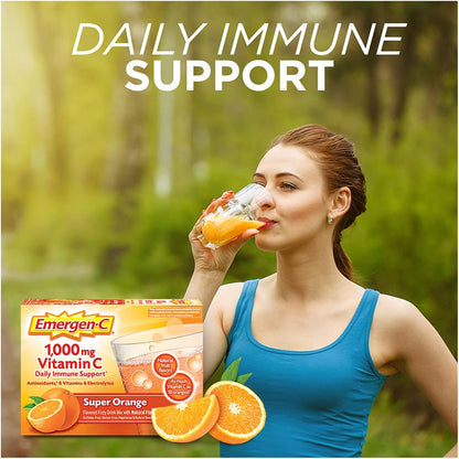 Emergen-C 1000mg Vitamin C Powder for Immune Support, Super Orange, 30 Sachets